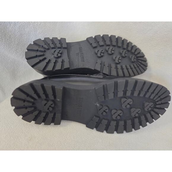 Sam & Libby 8.5 Lug Sole Loafers Gold Chain Accents Chunky Platform Black - Picture 5 of 7